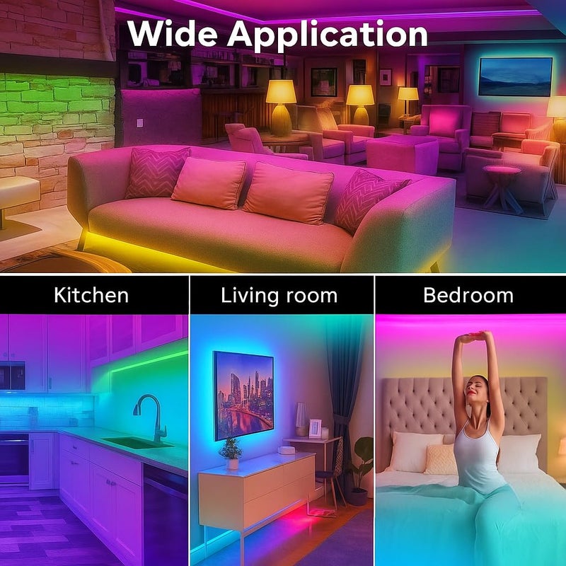 Gesto شريط إضاءة LED RGB بطول 10 متر مع محول | 600 LED 5050 شريط متعدد الألوان مع تحكم عن بعد بـ 16 وضعية ولصق | شريط LED للتلفاز، إعداد الألعاب، السقف، غرفة النوم، الحفلات، ديوالي وزينة المنزل - Image 4