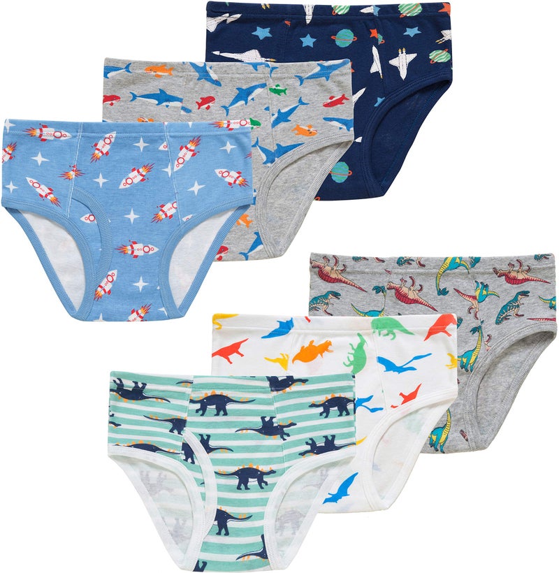 Naivete Baby Boys Sharks Underwear Kids Children Cotton Dinosaurs Panties Breathable Striped Comfort Briefs(Pack of 6) 3T - Image 1
