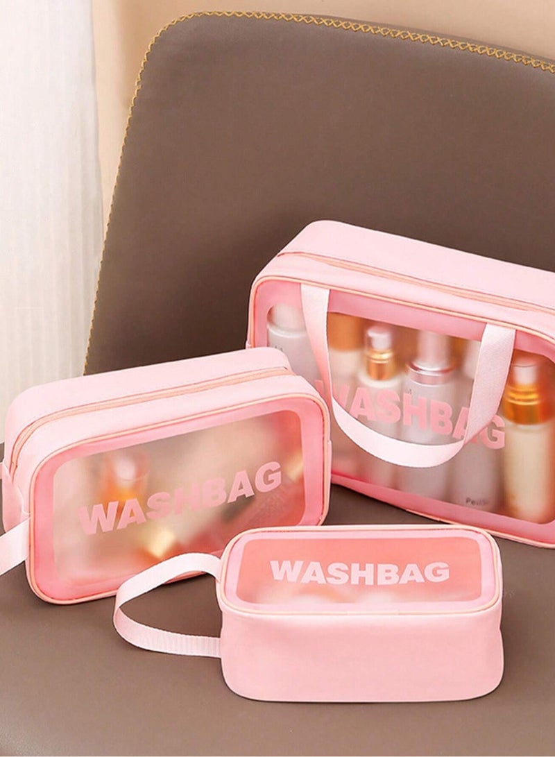 شي إن طقم 3 حقائب مكياج شفافة منظمة – حقائب مستحضرات تجميل وعطور بسحاب ومقبض مقاومة للماء ( قد يختلف اللون ) - Image 1