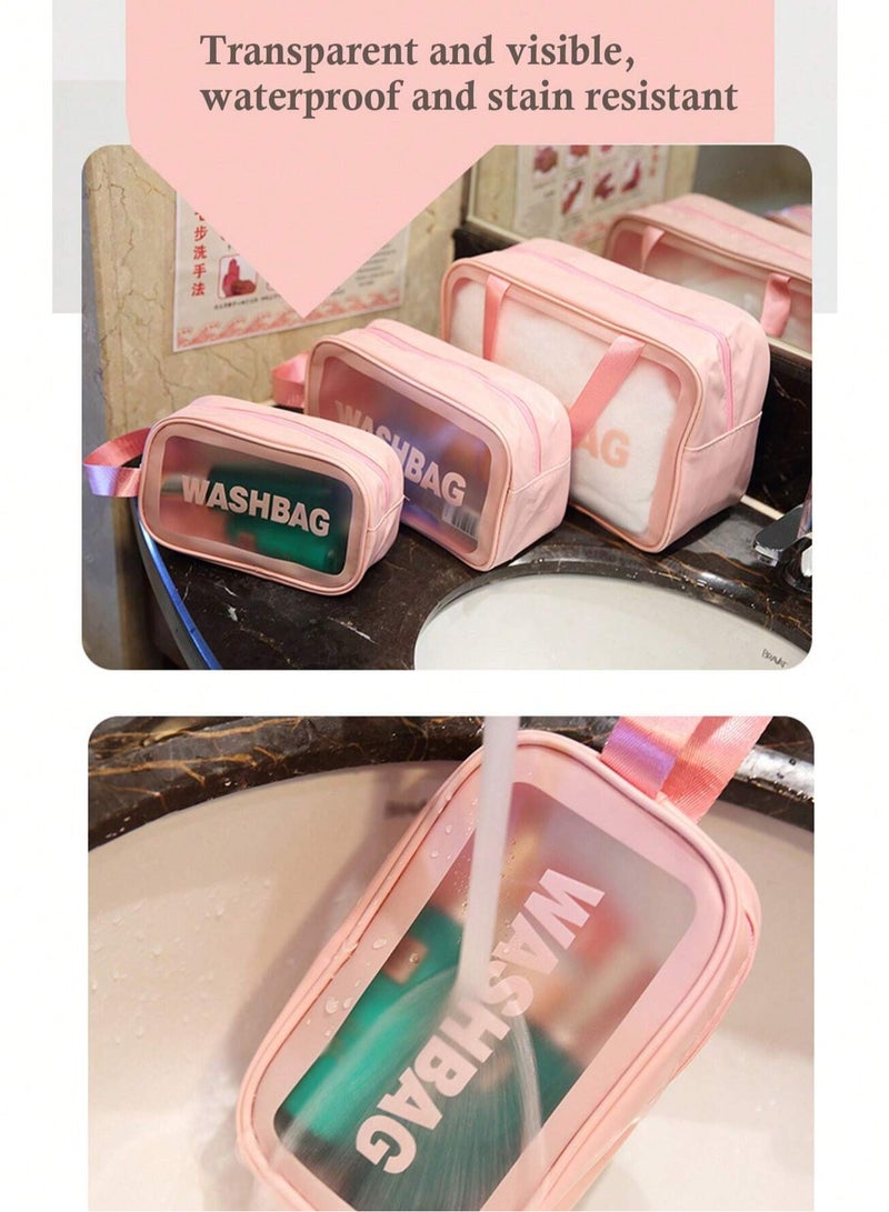 شي إن طقم 3 حقائب مكياج شفافة منظمة – حقائب مستحضرات تجميل وعطور بسحاب ومقبض مقاومة للماء ( قد يختلف اللون ) - Image 5