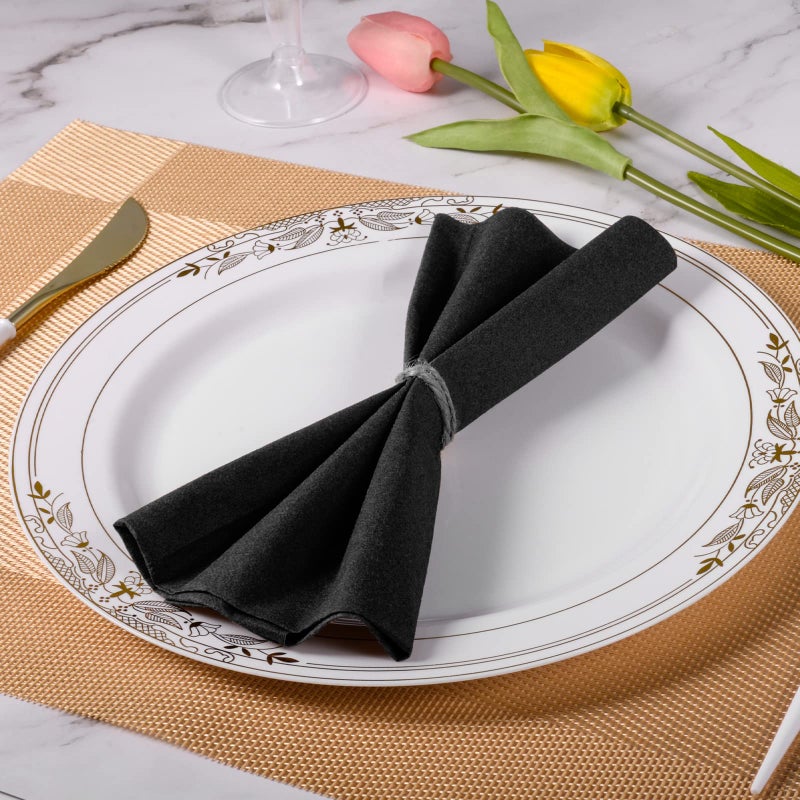 pyntop Linen Feel Disposable Dinner Napkins, 100 Pack Black Decorative Paper Napkin 17"x12" Soft Hand Towel Absorbent Disposable Guest Towel for Wedding, Bathroom, Party Or Event - Image 5