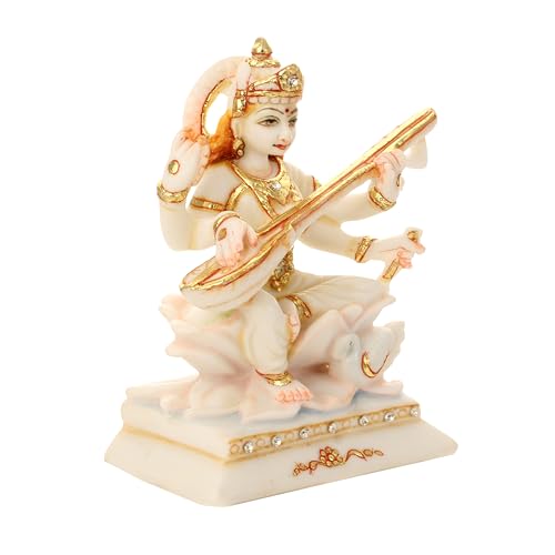 SANDECO 6" Resin Saraswati Ji Hindu God Statue Idol for Home Dcor Maa Saraswati Idol Figurine Decoration and Pooja Gifting Purpose Sculpture Office House Warming Statue Murti - Image 4