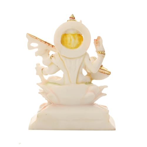 SANDECO 6" Resin Saraswati Ji Hindu God Statue Idol for Home Dcor Maa Saraswati Idol Figurine Decoration and Pooja Gifting Purpose Sculpture Office House Warming Statue Murti - Image 3