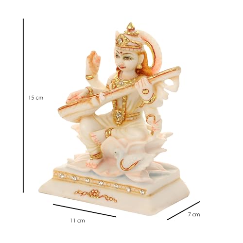 SANDECO 6" Resin Saraswati Ji Hindu God Statue Idol for Home Dcor Maa Saraswati Idol Figurine Decoration and Pooja Gifting Purpose Sculpture Office House Warming Statue Murti - Image 5
