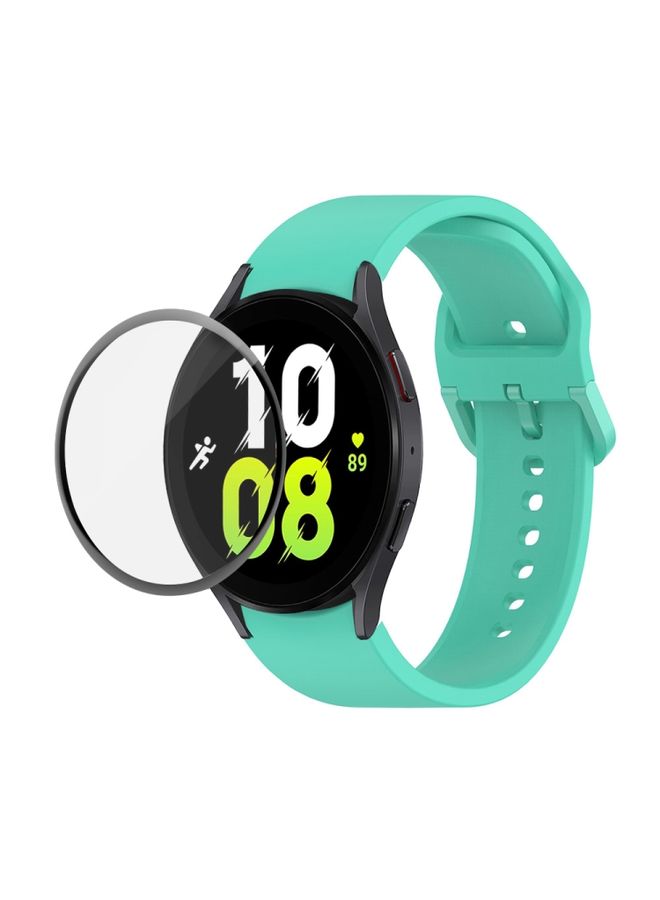 Replacement Strap For Samsung Galaxy Watch5 44mm JUNSUNMAY Silicone Adjustable Strap + Full Coverage PMMA Screen Protector Kit Cyan