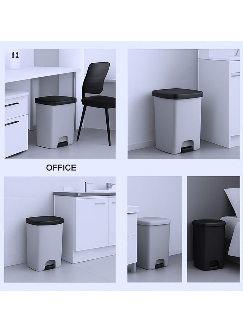 سلة دنيا نحيفة مستطيلة الشكل، سلة مهملات بلاستيكية مع دواسة، تأتي مع دلو داخلي للمكتب والمنزل والحمام والمطعم والمطبخ وغرفة النوم سعة 25 لترًا - رمادي - Image 4