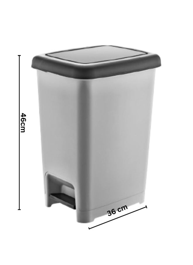 Generic - Dunya Slim Rectangular Basket, Plastic Dustbin Trash Can With Pedal, Comes With Inner Bucket For Office, Home, Bathroom, Restaurant, Kitchen, Bedroom 25 liters-Gray - Image 1