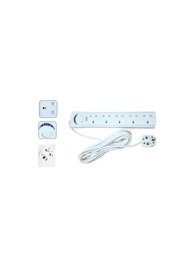 PROMASS Extension Cord 5m Power Universal Extension Lead with Surge Protection, 5 Sockets, 1700 Watts, 5 Meters, White Multiple Function (5m)  - Image 2