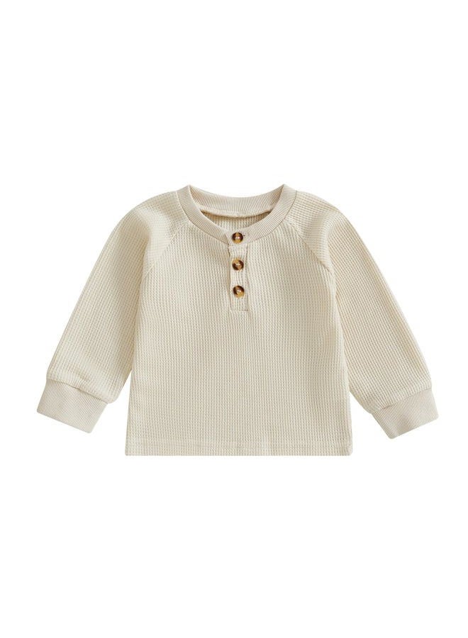 MERSARIPHY Toddler Baby Boy Girl Sweatshirt Sweater Long Sleeve Crewneck Waffle Knit Outfit Pullover Tops Fall Winter Clothes, Beige, 2-3 Years - Image 1