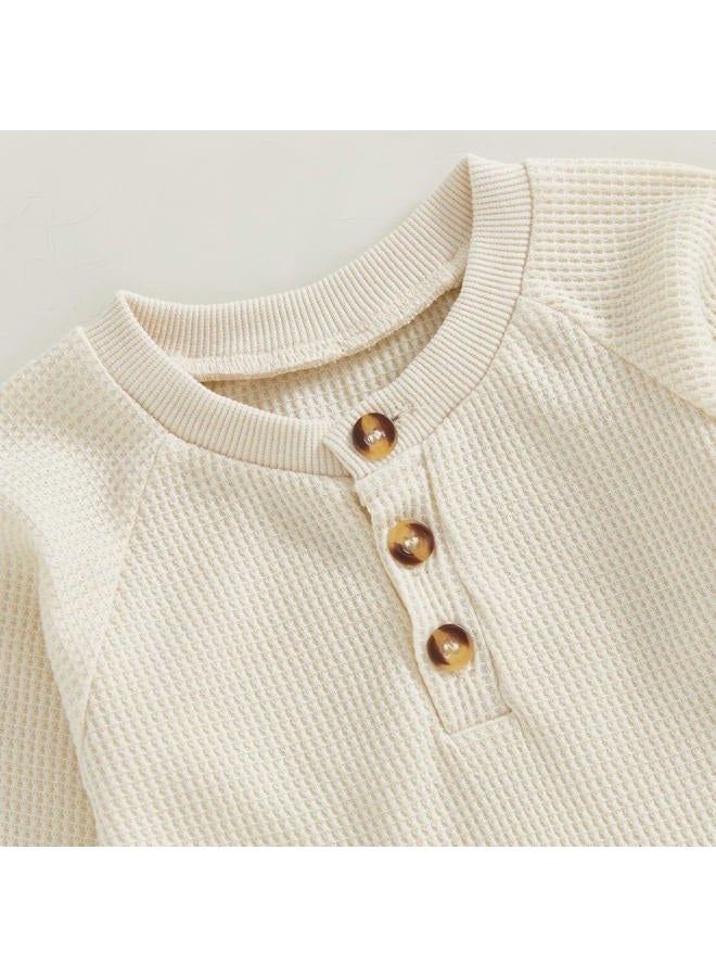 MERSARIPHY Toddler Baby Boy Girl Sweatshirt Sweater Long Sleeve Crewneck Waffle Knit Outfit Pullover Tops Fall Winter Clothes, Beige, 2-3 Years - Image 5