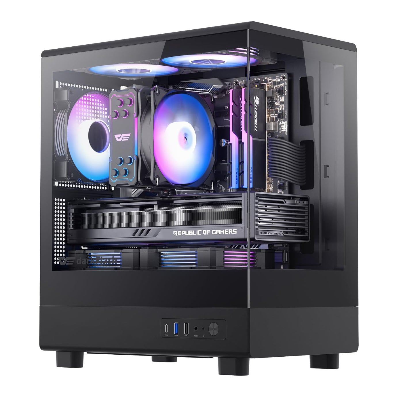 darkFlash Micro-ATX PC Case, Pre-Install 3 PWM ARGB Fans Computer Case, Full View Dual Tempered Glass MATX Gaming PC Case, Type C Port, Supports up to 240mm AIO(DB330M) (Black)
