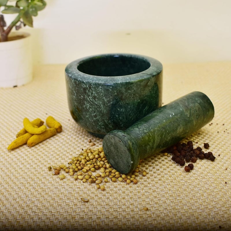 Kunhar طقم مدقة وهاون من الرخام الأخضر الطبيعي كونهاR 4 × 25 بوصة مصقول بالكامل - Image 1