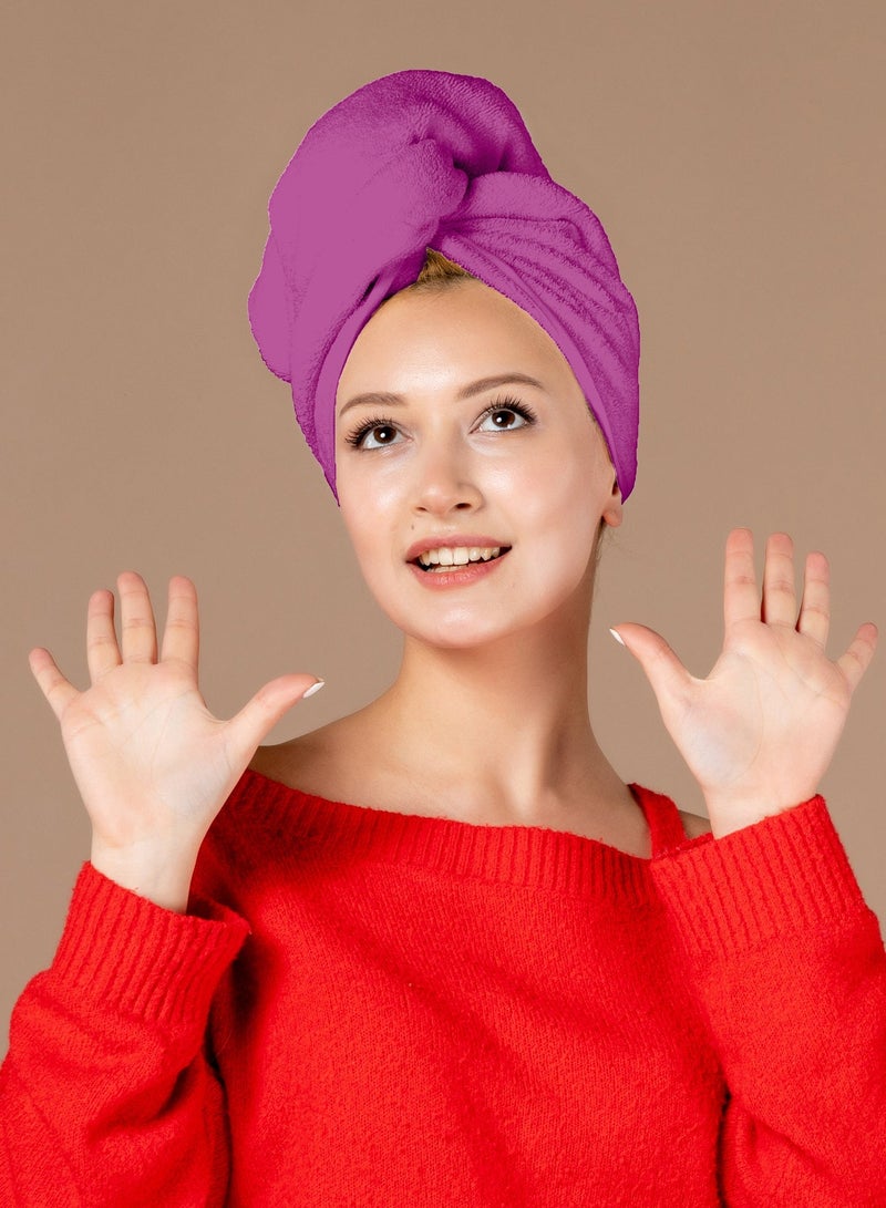 القيلولة زين منشفة شعر إيستا زين المصنوعة من القطن الخالص بنسبة 100% للنساء والأطفال، فائقة الامتصاص، سريعة الجفاف، عمامة مضادة للتجعد مع زر سهل الاستخدام، ناعمة وخفيفة الوزن (أزرق داكن وأرجواني) (طقم من قطعتين) - Image 3