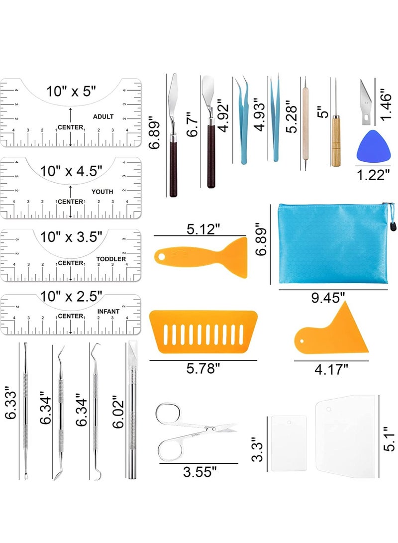 SOLARAE heat transfer tools Vinyl Tools with T-Shirt Ruler Guide Craft Tools Set for DIY Heat Transfer Printing Vinyl Silhouettes Scrapbooking Lettering Cutting Splicing 33pcs - Image 5