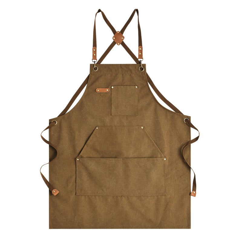 Aoomzoon Canvas Aprons for Men Chef Apron, Work Apron with Large Pockets - Durable 16oz Heavy Duty Cross Back, BBQ, Cooking (Brown, 1 Pack) - Image 1