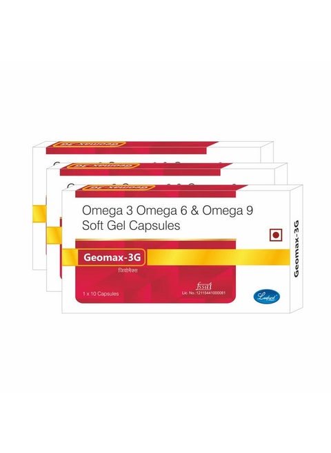 Geomax Omega 3, Omega 6 And Omega 9 Softgel Capsules 10 Capsules Each (Pack Of 3)
