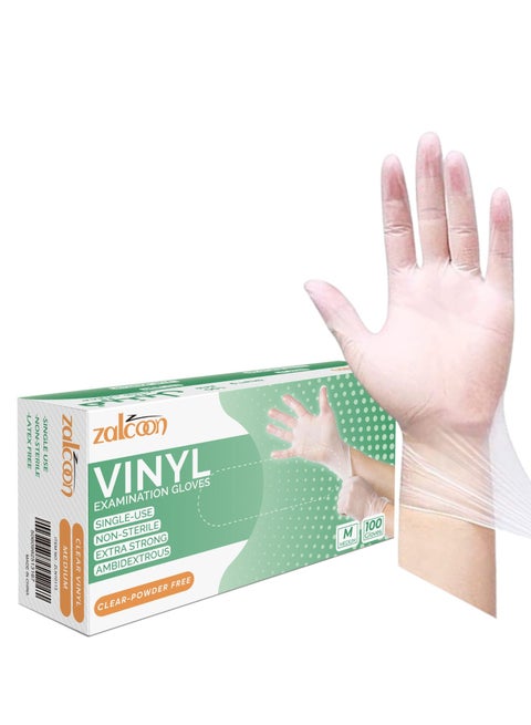 قفازات فحص الفينيل للاستخدام مرة واحدة، 4.5 جرام خالية من اللاتكس وخالية من البودرة للاستخدام الخفيف، المنزل، التنظيف، تحضير الطعام، آمنة للطعام وغير معقمة (عبوة واحدة × 100 قطعة)