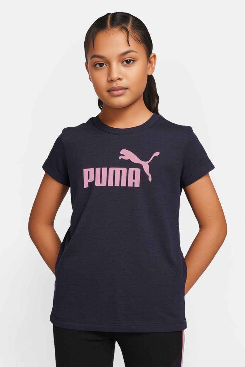 PUMA Kids Girl Sportswear Fit Short Sleeve Brand Logo Outdoor T-shirt, Grey - Image 1