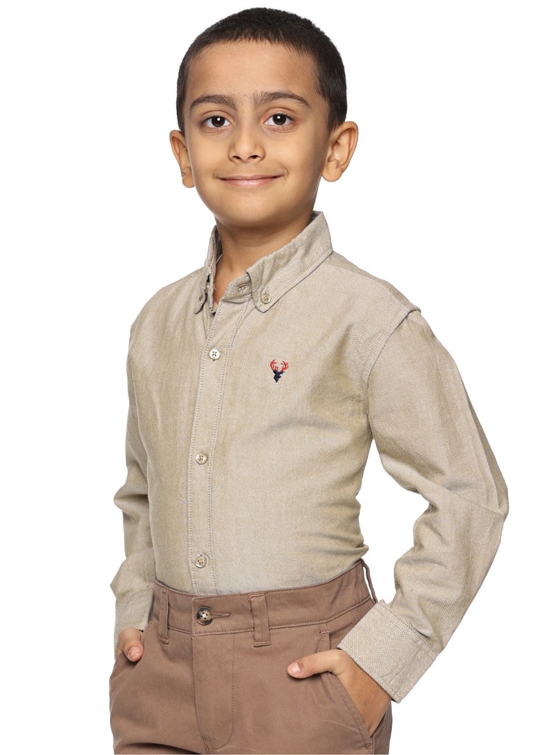 U.S. ELK Boys' Long Sleeve Oxford Dress Shirt | Kids Classic Formal Button Down Shirt | Collared Neck Cotton Shirt - Khaki  - Image 2