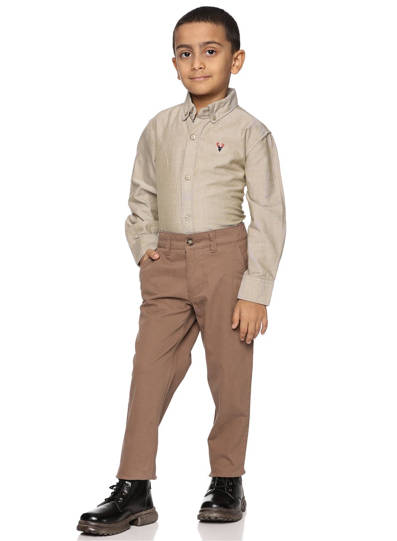 U.S. ELK Boys' Long Sleeve Oxford Dress Shirt | Kids Classic Formal Button Down Shirt | Collared Neck Cotton Shirt - Khaki  - Image 4