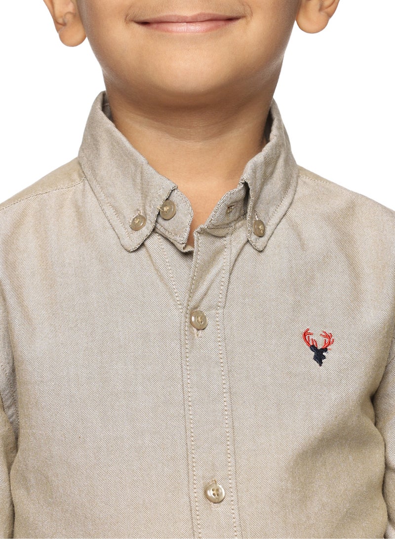 U.S. ELK Boys' Long Sleeve Oxford Dress Shirt | Kids Classic Formal Button Down Shirt | Collared Neck Cotton Shirt - Khaki  - Image 5