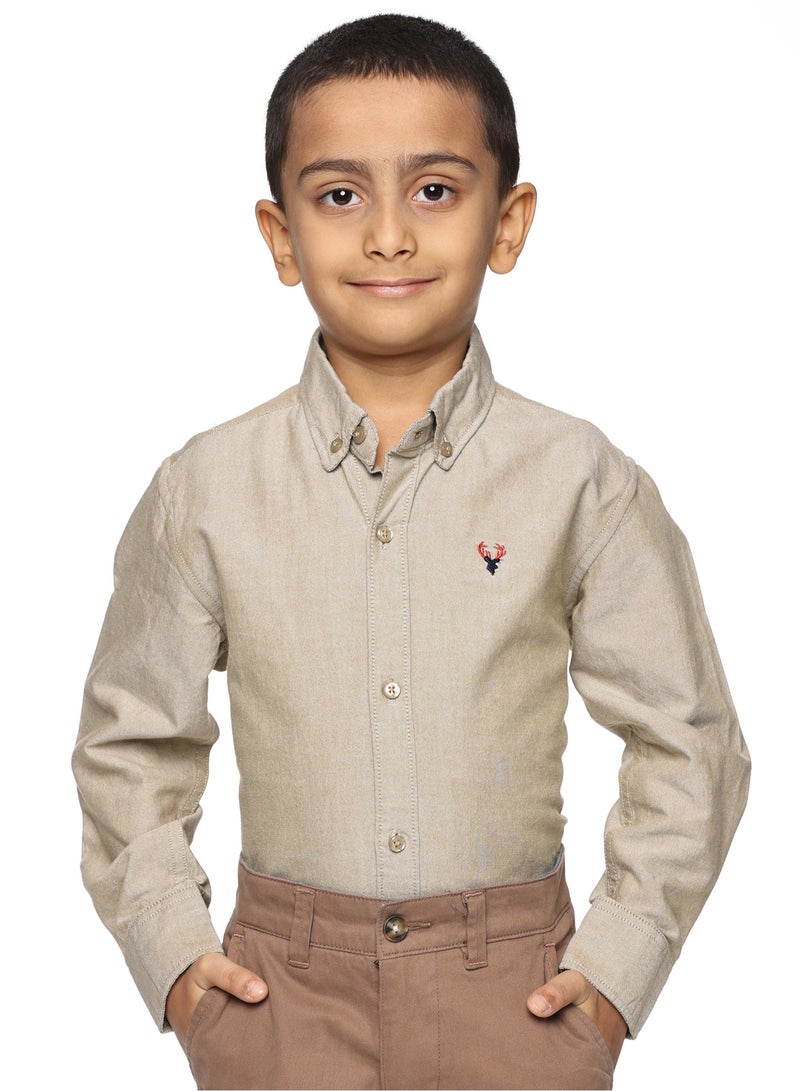 U.S. ELK Boys' Long Sleeve Oxford Dress Shirt | Kids Classic Formal Button Down Shirt | Collared Neck Cotton Shirt - Khaki  - Image 1