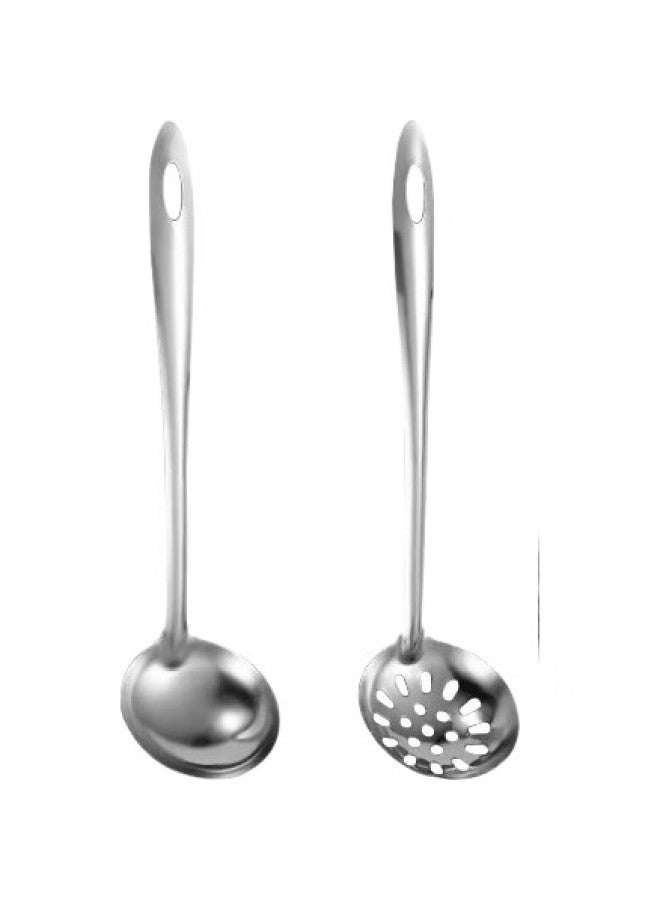 Dipple 304 Stainless Steel Soup Ladle, Hot Pot Ladle, Strainer Ladle, Two-Piece Set, Thickened, Extended, One-Piece Molding, Long-Handled Spoon - Image 2