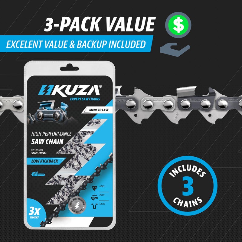 Kuza Premium Chainsaw Chain 12 Inch 3/8" LP Pitch .043" Gauge 44 Drive Links- 61PMM3 44 Fits STIHL HT101, ECHO PPF-210/225/265/280/2620, PPT-260/266-36100050044, 90PX44CQ and more (3 Chains) - Image 3