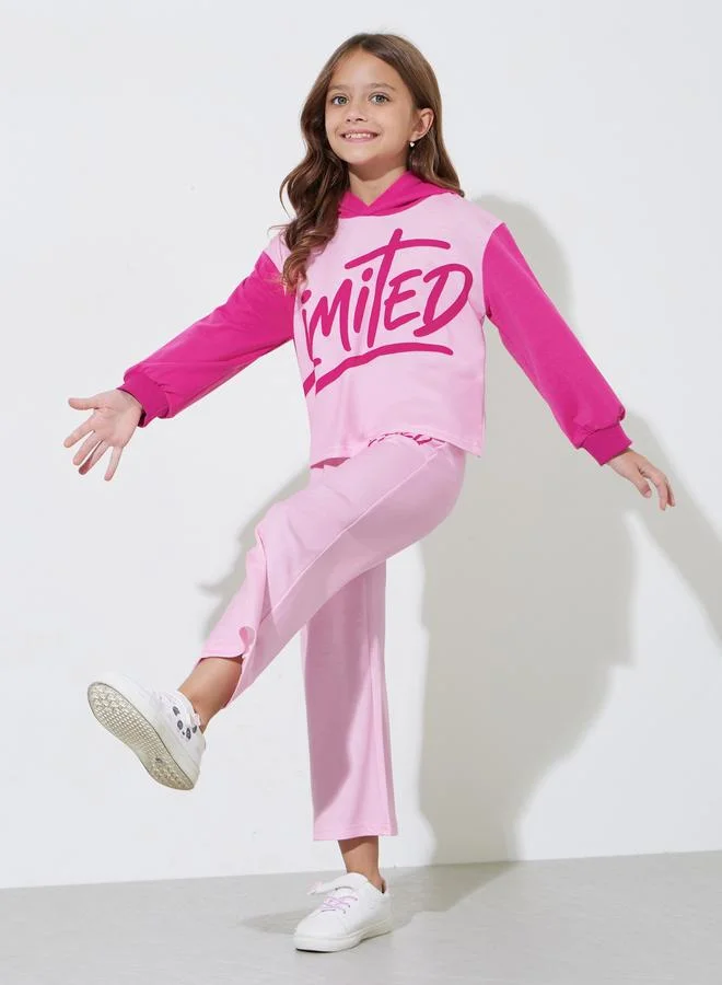 Styli Girls Pink Graphic Print Oversized Hoodie and Joggers Set