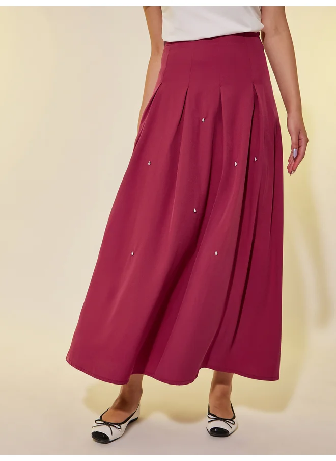 تايك تو Take Two Embellished Detail Pleated A-Line Maxi Skirt