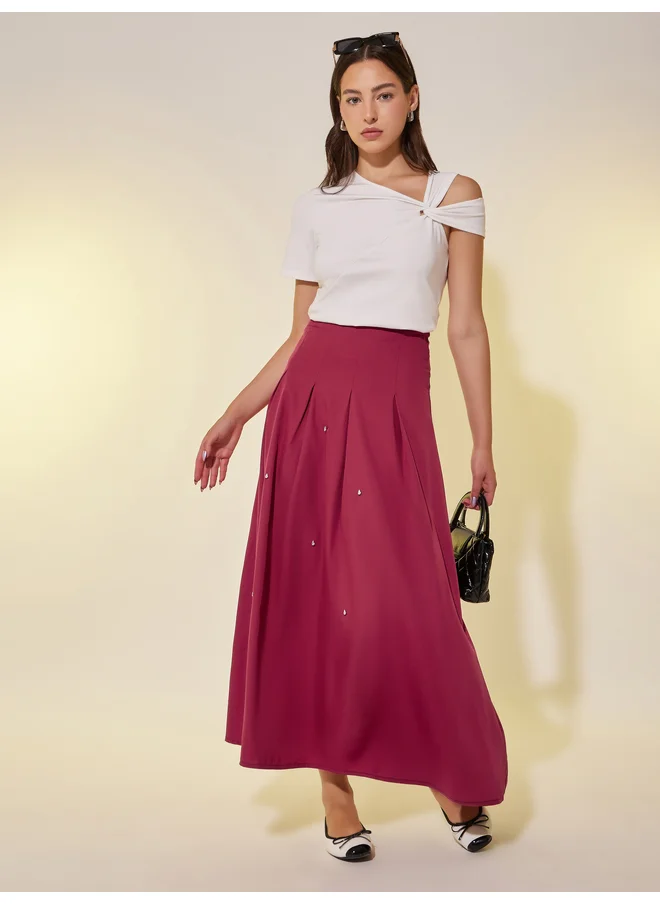 تايك تو Take Two Embellished Detail Pleated A-Line Maxi Skirt
