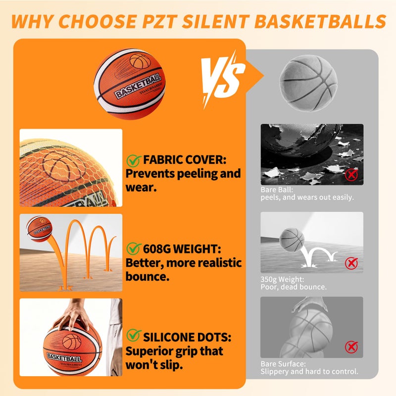 Pzt Silent Basketball Size 7 With Fabric Cover  600G Airless Basketball For Quiet Dribbling And Indoor Training  Pro Pu Foam Ball For Adults And Children  Ideal Gift For Birthdays Or Christmas - Image 3
