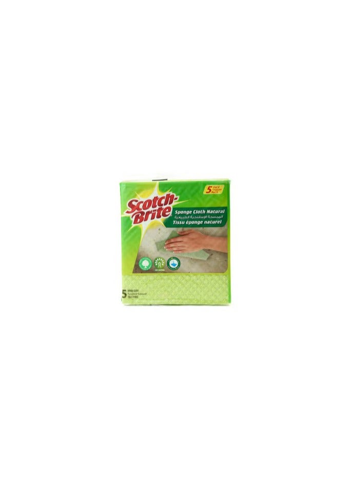 3M 5 Piece Scotch Brite Sponge Cloth Naturals Green - Image 1