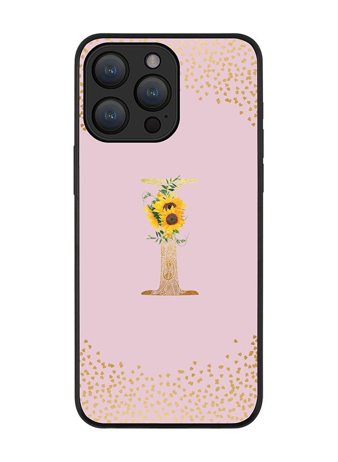 Stylizedd Cover for iPhone 15 Pro Case Rugged Black Slim fit Flexible Protective Phone CasesCustom Monogram Initial Letter Floral Pattern Alphabet - I (Pink) - Image 1