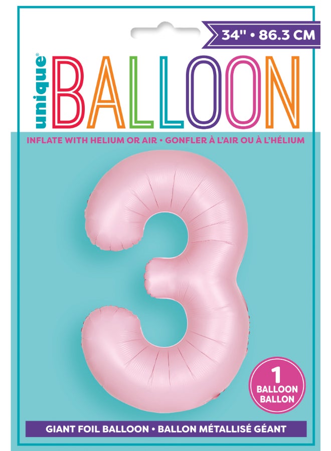 Unique 34" Matte Lovely Pink Number 3 Foil Balloon - Image 2