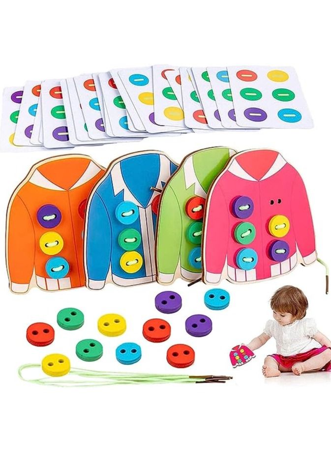 HASSM Wooden Clothes Lacing Toys,Sewing Button Lacing Card Game,Wooden Clothes Lacing Toys for Enhance Color Perception, Hands-on Ability, Preschool Early Development Educational Toy for Kids Age 3-5 Years - Image 1
