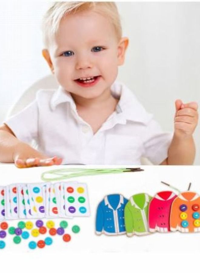 HASSM Wooden Clothes Lacing Toys,Sewing Button Lacing Card Game,Wooden Clothes Lacing Toys for Enhance Color Perception, Hands-on Ability, Preschool Early Development Educational Toy for Kids Age 3-5 Years - Image 4