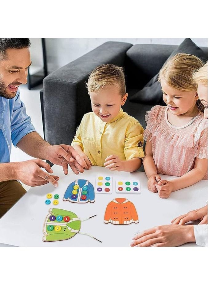 HASSM Wooden Clothes Lacing Toys,Sewing Button Lacing Card Game,Wooden Clothes Lacing Toys for Enhance Color Perception, Hands-on Ability, Preschool Early Development Educational Toy for Kids Age 3-5 Years - Image 5
