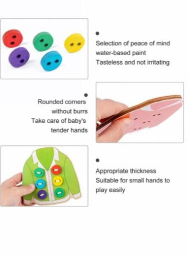 HASSM Wooden Clothes Lacing Toys,Sewing Button Lacing Card Game,Wooden Clothes Lacing Toys for Enhance Color Perception, Hands-on Ability, Preschool Early Development Educational Toy for Kids Age 3-5 Years - Image 2