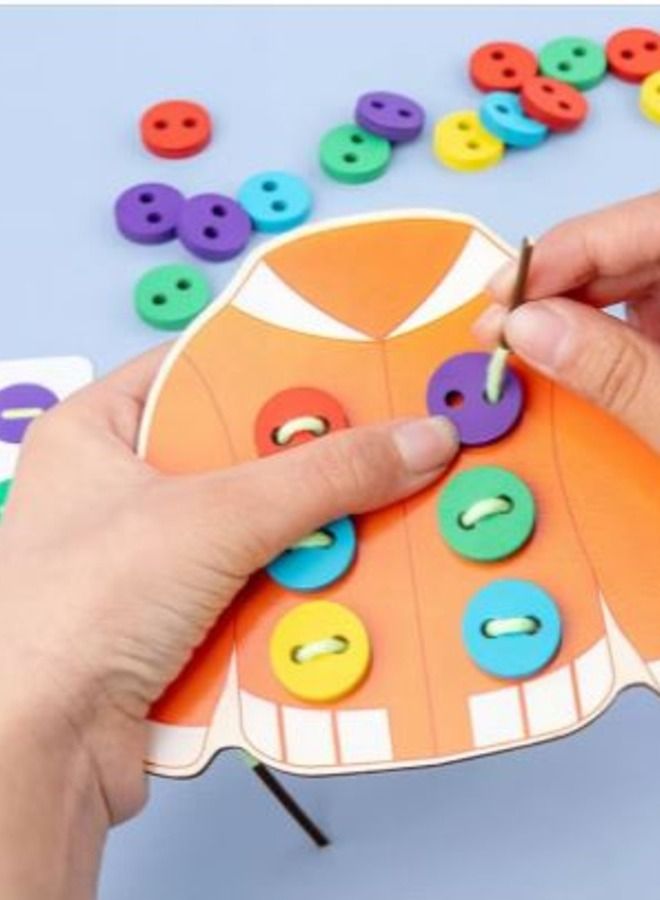 HASSM Wooden Clothes Lacing Toys,Sewing Button Lacing Card Game,Wooden Clothes Lacing Toys for Enhance Color Perception, Hands-on Ability, Preschool Early Development Educational Toy for Kids Age 3-5 Years - Image 3