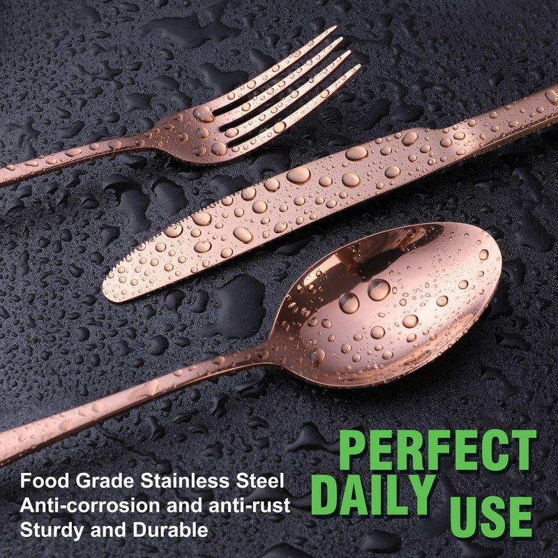 OGORI CopperRose Gold Silverware Set OGORI 40Piece Stainless Steel Flatware Set Kitchen Utensil Set Service for 8 Mirror Polished Tableware Cutlery Set for Home and Restaurant Dishwasher Safe - Image 4