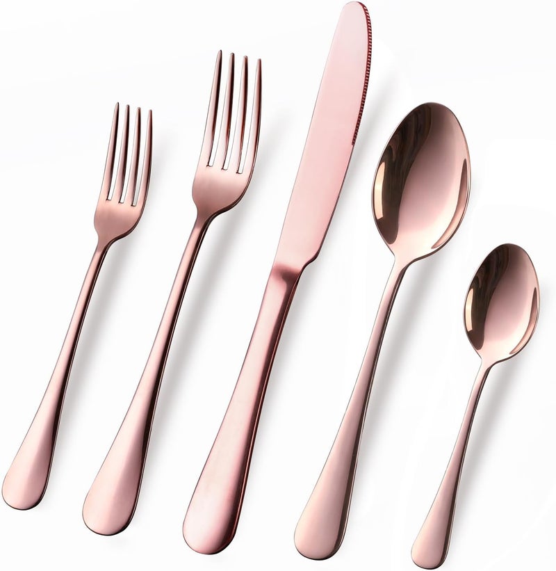 OGORI CopperRose Gold Silverware Set OGORI 40Piece Stainless Steel Flatware Set Kitchen Utensil Set Service for 8 Mirror Polished Tableware Cutlery Set for Home and Restaurant Dishwasher Safe - Image 1