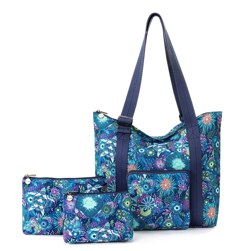 Sakroots On the Go 4 Piece Travel Bundle, Includes 21" Rolling Suitcase, Packable Large Tote, Medium & Small Pouches, Royal Blue Seascape - Image 4