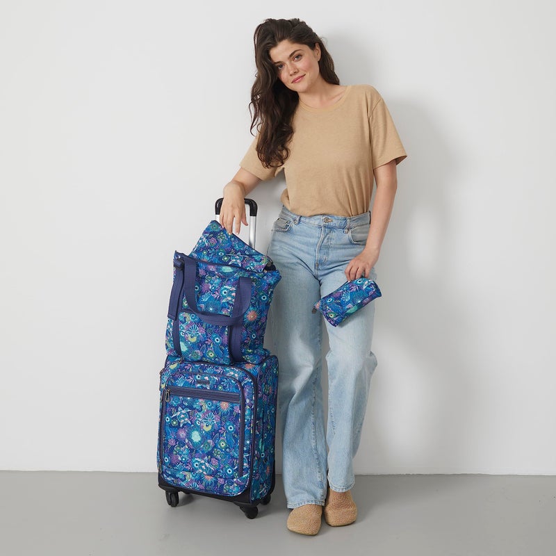 Sakroots On the Go 4 Piece Travel Bundle, Includes 21" Rolling Suitcase, Packable Large Tote, Medium & Small Pouches, Royal Blue Seascape - Image 2