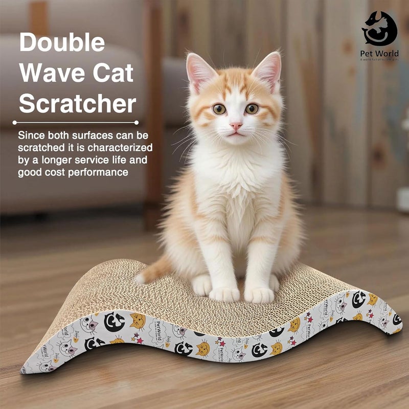 Pet World Double Wave Cat Scratcher Durable Cardboard | Curved Design for Scratching, Stretching & Lounging | Eco-Friendly & Recyclable | Ideal for Cats - Image 2