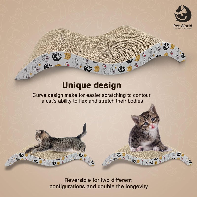 Pet World Double Wave Cat Scratcher Durable Cardboard | Curved Design for Scratching, Stretching & Lounging | Eco-Friendly & Recyclable | Ideal for Cats - Image 4
