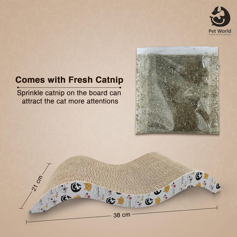 Pet World Double Wave Cat Scratcher Durable Cardboard | Curved Design for Scratching, Stretching & Lounging | Eco-Friendly & Recyclable | Ideal for Cats - Image 3