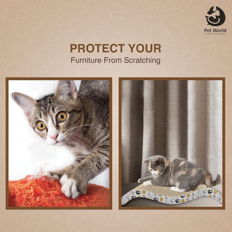 Pet World Double Wave Cat Scratcher Durable Cardboard | Curved Design for Scratching, Stretching & Lounging | Eco-Friendly & Recyclable | Ideal for Cats - Image 5