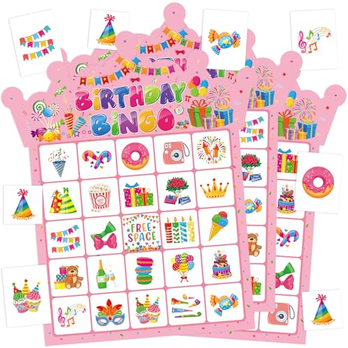 Leezead Birthday Bingo Game Cards for Party 24 Players Birthday Party Bingo Games for School Office Family Large Group Party Activities Supplies - Image 1