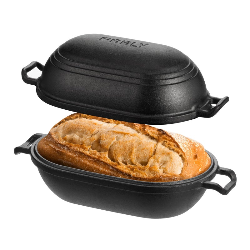 FRRLY Cast Iron Loaf Pan with Lid-Bread Baking Pan for Sourdough,Pre-Seasoned Oval Dutch Oven, 9 x 5-4/5 Inch Loaf Pans for Homemade,Heavy Duty with Even Heating - Image 1
